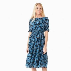 Kate Spade floral puff sleeve midi dress.